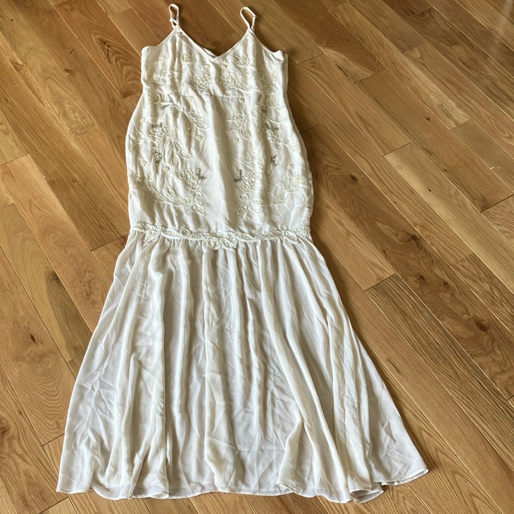 Elegant Cream Maxi Slip Dress with Embroidery